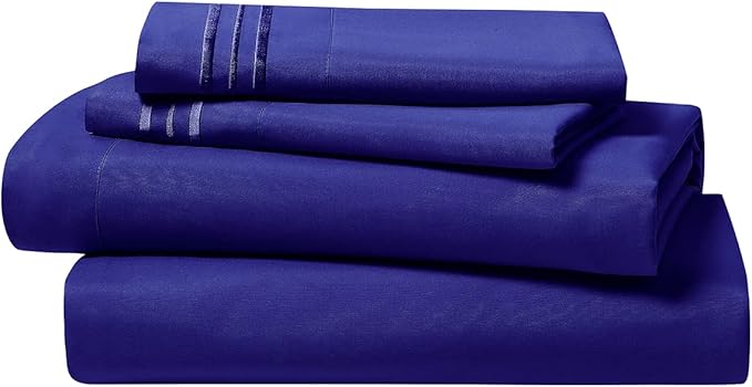 Clara Clark Bed Sheets, Premier 1800 Series 4 Piece Bed Sheet Set, Deep Pocket, Wrinkle, Fade, Stain Resistant, Luxury Soft Bedding Sheets & Pillowcases, Queen, Royal Blue