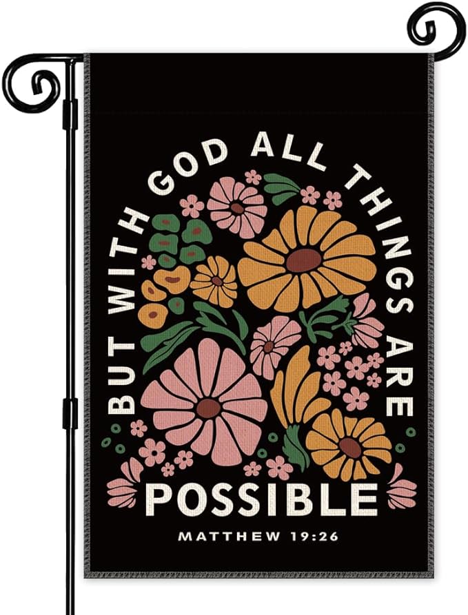 But With God All Things Are Possible Garden Flag, Religious Spring Garden Flag for Outside, Matthew 19:26 Double Sided Farmhouse Lawn Porch Yard Banner, Christian Gifts for Mom Family Neighbor