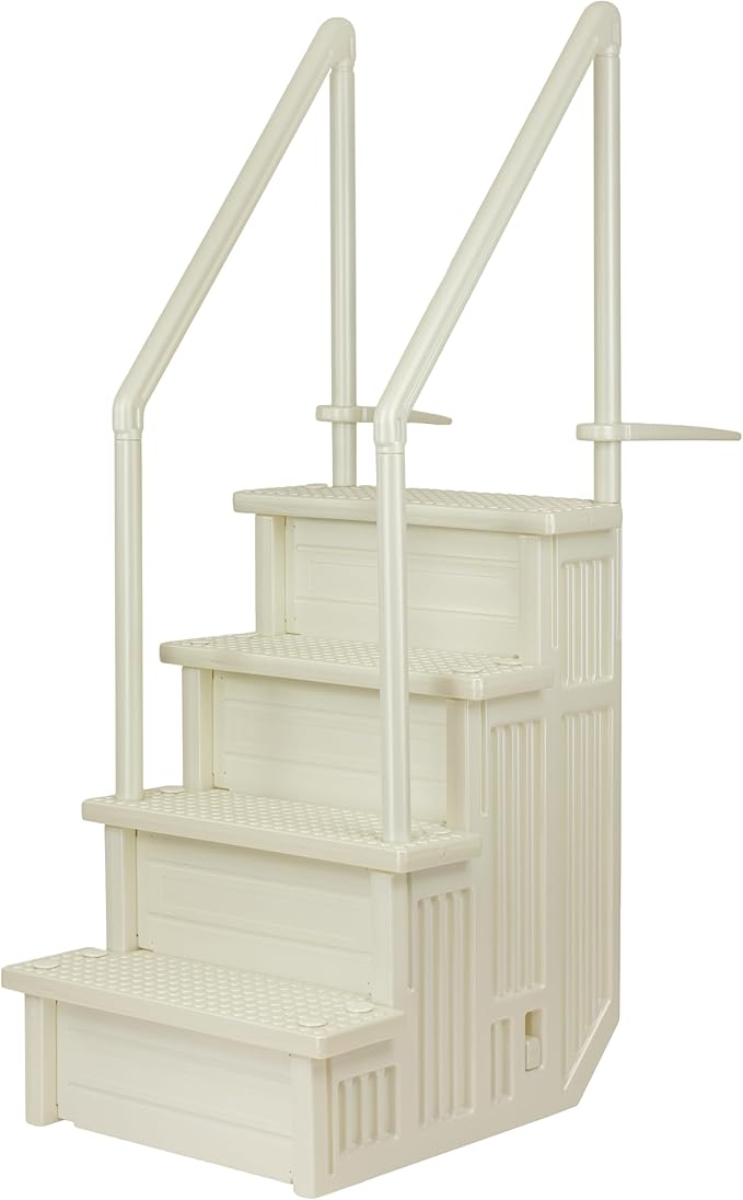 Aqua Select Anti-Slip in-Pool Steps | Pearl White/Pearl White Steps | for Above Ground Swimming Pools | Can Mount to Decks 48" to 54" H | Safety Stairs Capacity Up to 350 lbs