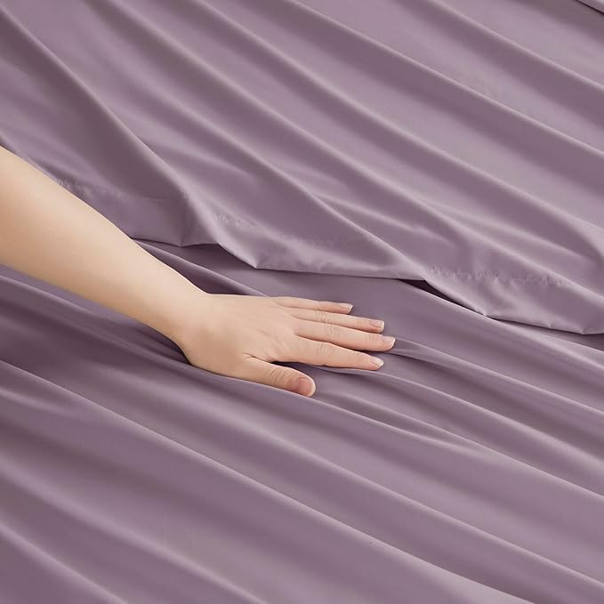 Clara Clark Bed Sheets, Premier 1800 Series Bed Sheet Set, Deep Pocket, Wrinkle, Fade, Stain Resistant, Luxury Soft Bedding Sheets & Pillowcases, Full, Dusty Purple