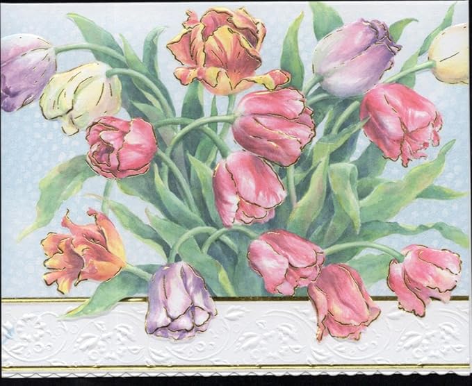 Poster Foundry Set of 3 - Tulips Boxed Note Cards by Carol Wilson. 10 embossed 4x5 Die-Cut Notecards and Matching Envelopes in Decorative Gift Box with Magnetic Flap. NCP2506