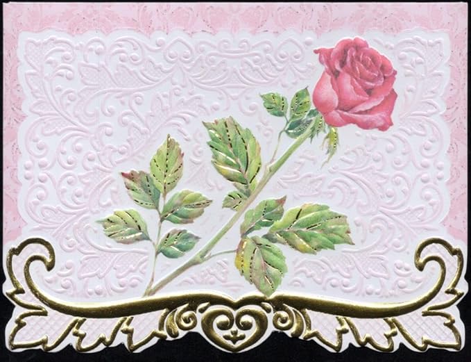Poster Foundry Red Rose Stem Portfolio Boxed Note Cards by Carol Wilson. 10 embossed 4x5 Die-Cut Notecards and Matching Envelopes in Decorative Gift Box with Magnetic Flap. NCP2229