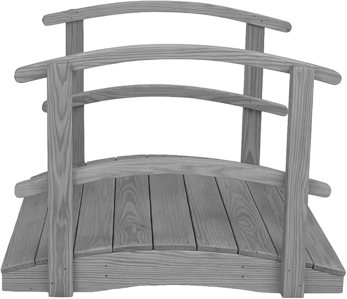 4 FT Grey Amish Made Garden Bridge with Double Rails for Walkway, Backyard Pond & Landscaping, Outdoor Wooden Footbridge for Koi Pond, Japanese Style Decorative Bridge, Made in USA