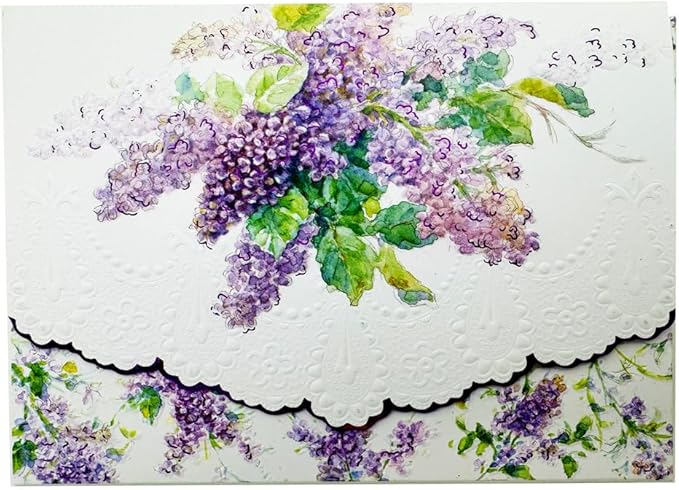 Poster Foundry Summer Lilacs Portfolio Boxed Note Cards by Carol Wilson. 10 embossed 4x5 Die-Cut Notecards and Matching Envelopes in Decorative Gift Box with Magnetic Flap. NCP2353