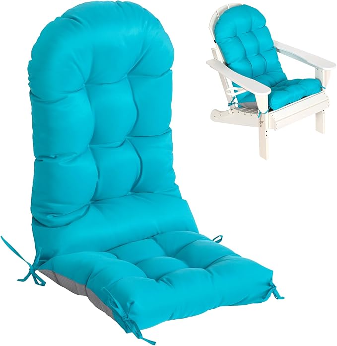 Adirondack Chair Cushion, Extra Thick High Back Rocking Chair Cushion 47x19.6x4 Inch, Folding Patio Pads with Ties, Waterproof & Fade-Resistant Seat Pads Indoor/Outdoor (Blue, 1)
