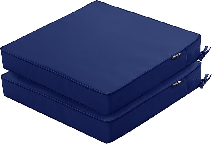 Outdoor Chair Cushions 22 x 22 Inch Waterproof Patio Chair Cushions with Tie 5 Year Color Fastness Thick Outdoor Seat Cushion for Garden Lawn Patio Furniture Navy Set of 2