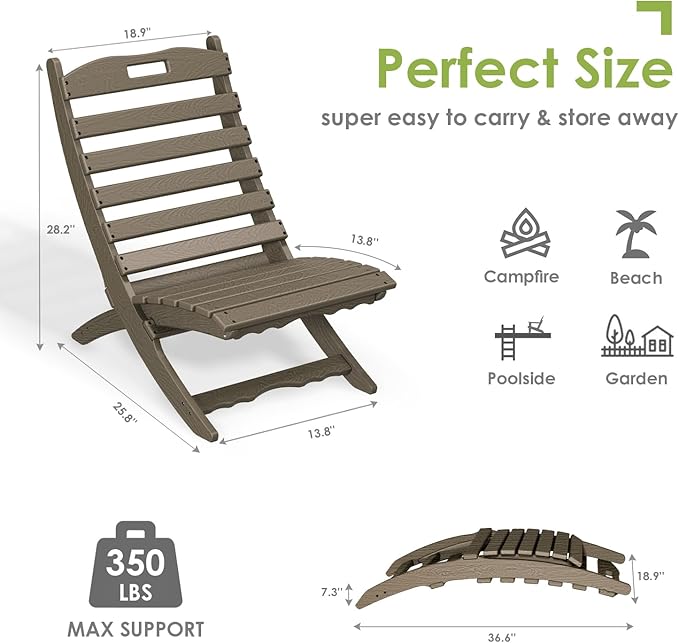GREENVINES Folding Wave Chairs Set of 2 | Xavier | Portable Adirondack Chair | HDPE Wood Grain | All Weather | Desert Brown | for Fire Pit Beach Outdoor Deck Poolside Garden Patio Porch Fishing