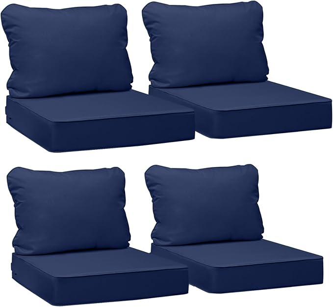 AAAAAcessories Outdoor Seat Cushions for Chairs, Fade-Resistant, Waterproof Patio Furniture Replacement Cushions, 21" x 21" x 3" + 21" x 17", Set of 4, Navy Blue