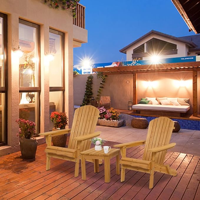 Outvita Wood Adirondack Chair, Folding Wooden Lounge Seating, All Weather Outdoor Furniture Chair with Clearance Weather Resistant for Garden Fire Pit Yard Beach Campfire - Teak