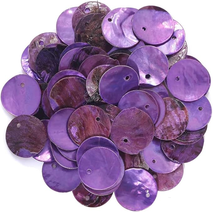 Firstmeet Shell Beads 240pcs Natural 12mm Flat Round Mussel Shell Coin Drop Charm Beads with Iridescent Back for Handcraft Jewelry Making(DIY-1023-Purple-12)