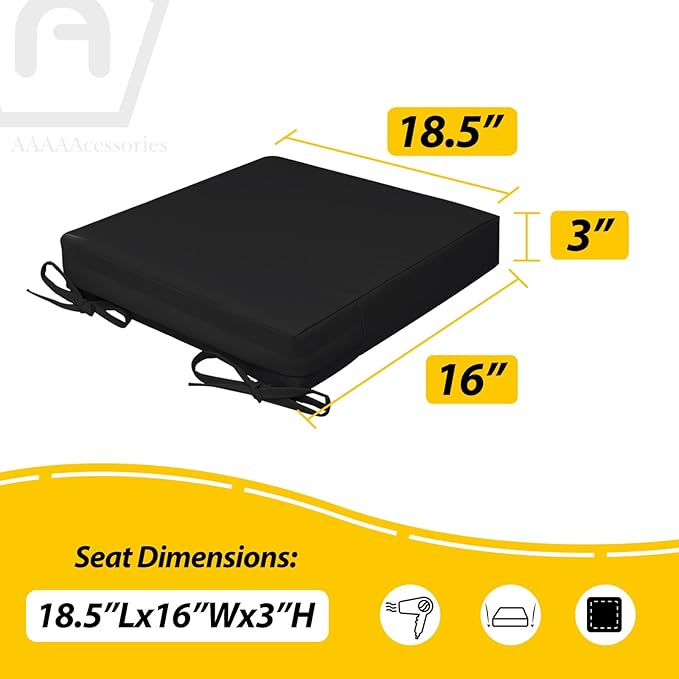 AAAAAcessories Outdoor Seat Cushions for Chairs, Waterproof, Fade-Resistant, 18.5" x 16" x 3", Patio Furniture Replacement Cushions, Set of 2, Charcoal Black