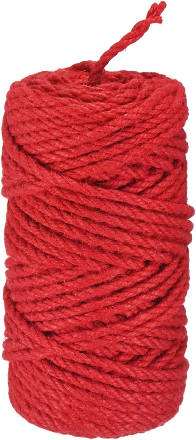 1-Pack Natural Jute Twine String, 4.5mm x 164ft/50m Long Garden Twine String for Crafts/Gift Wrapping/Gardening Plants, Durable Plant Ties Thick Rope [Red]