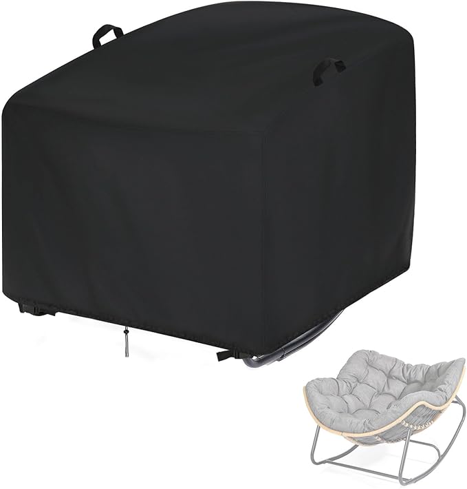 Outdoor Patio Egg Rocking Chair Cover - Waterproof, Fits Indoor Papasan Chair & Rattan Wicker Lounge Chairs (Black, 46x38x19in)