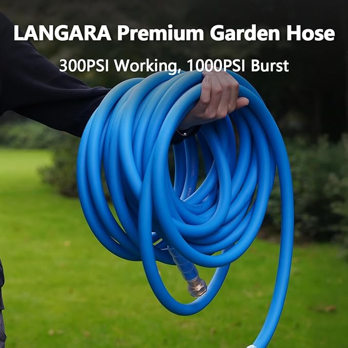 Heavy Duty Premium Garden Hose 50ft x 5/8", 300PSI Working, 1000PSI Burst, Hybrid Rubber Water Hose with Transparent Swivel Handle - Hot/Cold Water - Five Layered Braiding with Brass fittings (Blue)