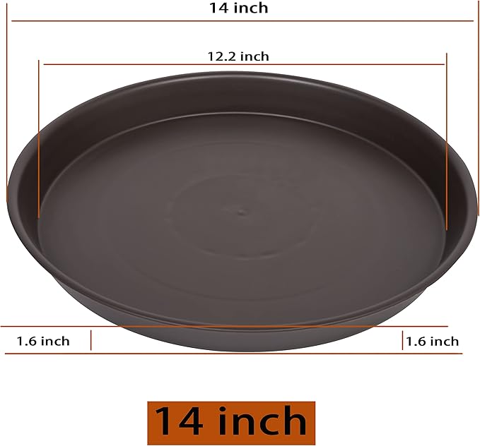 2 Pack of 14 Inch Bird Bath Tray, 10 12 14 16 18 20 Inch Large Plastic Bird Bath Bowls Only, Deep Durable Birdbaths for The Garden, Plant Trays for Planter 12-15" (14", Brown)