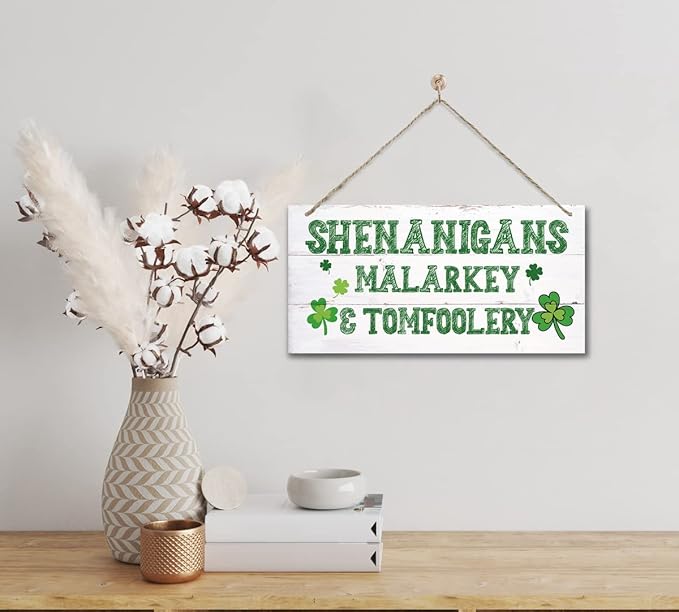 Gkwa Decorative Signage, Wood Art Sign with Shenanigans Malarkey & Tomfoolery, 12 x 6 x 0.12 inches, Engineered Wood, St Patricks Day 03, Indoor Use