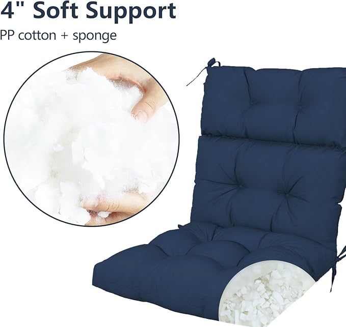 High Back Chair Cushions Set of 2, Adirondack Chair Cushion with Waterproof, Rocking Chair Cushion for Outdoor Patio, Garden Porch 45”x 22”x 4 (2, Navy Blue B)