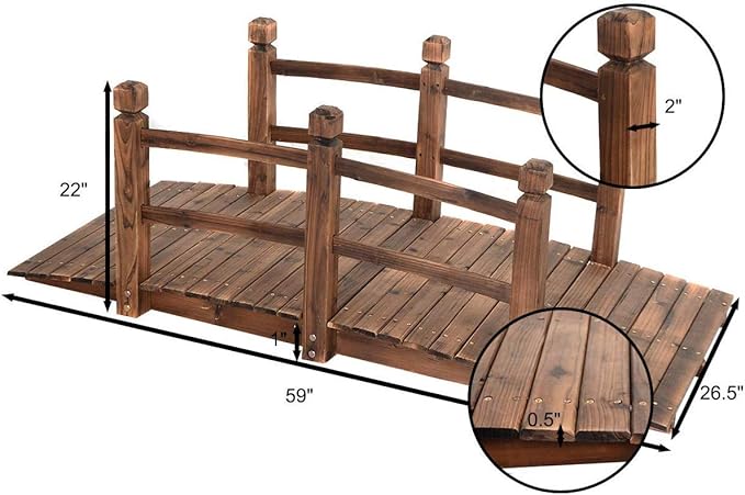 HAPPYGRILL Wooden Garden Bridge, Stained Finish Decorative Pond Bridge, Garden Bridges for Outdoors Yard 5FT