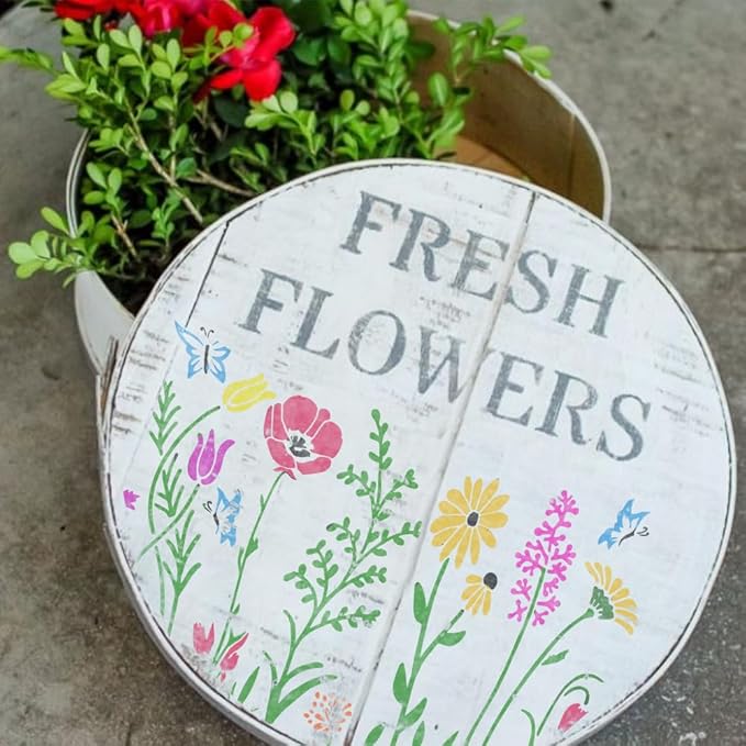 DLY LIFESTYLE Large Wildflower Stencil for Painting (17x12 Inches) - Stencils for Crafts Reusable for Canvas, Fences, Fabric, Furniture - DIY Wall Stencils for Painting Large Pattern