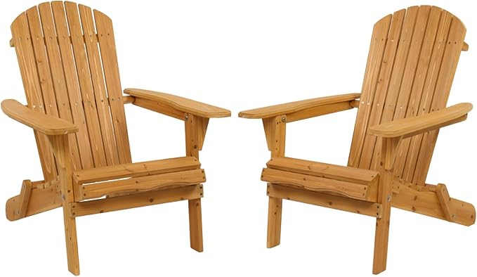 Outvita Wood Adirondack Chair Set of 2, Folding Wooden Lounge Seating, All Weather Outdoor Furniture Chair with Clearance Weather Resistant for Garden Fire Pit Yard Beach Campfire - Teak