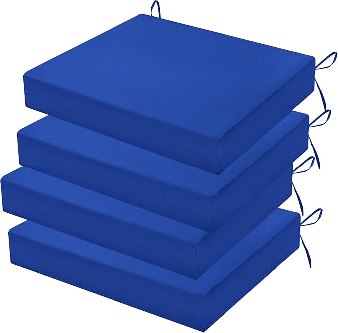 Outdoor Chair Cushions Set of 4, 18.5 x 16 Inch Patio Chair Cushions for Outdoor Furniture, Water Resistant, Non-Slip Ties(Royal Blue)
