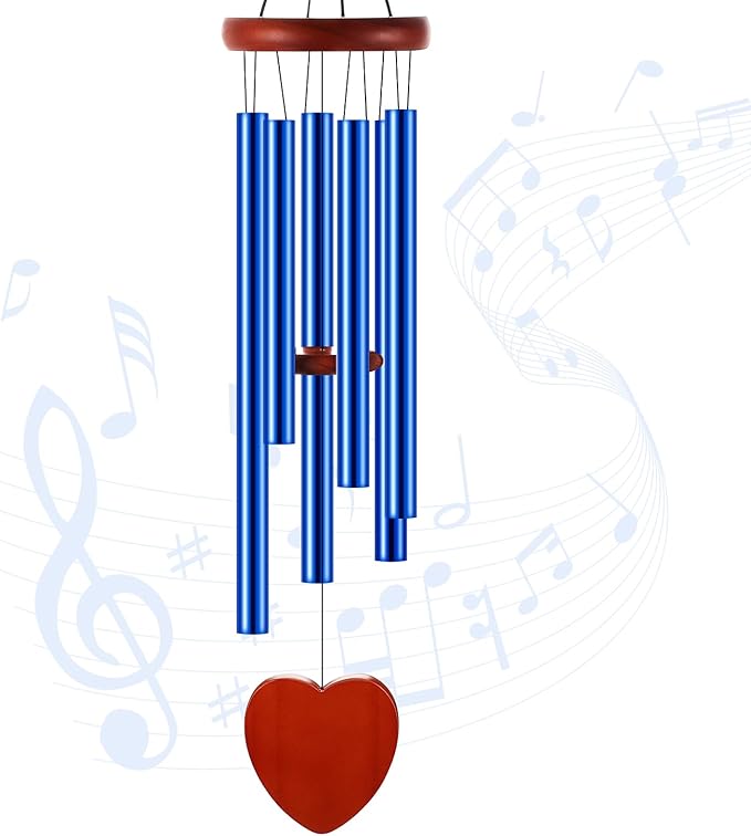 Leinuosen Wind Chimes for Outside Wind Chimes Outdoors Deep Tones 28" with 6 Aluminum Tubes Memorial Sympathy Windchime for Valentine Tree Decor Garden Courtyard Mom Loved One Gifts(Heart,Blue)