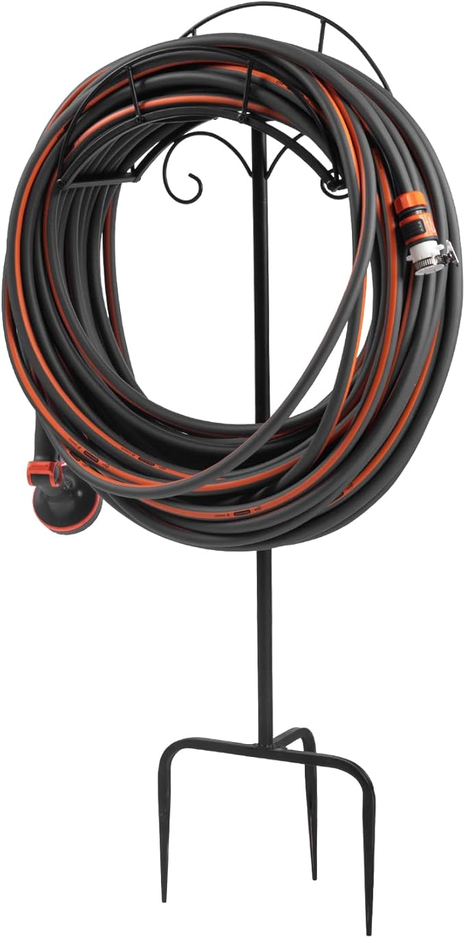 Freestanding Garden Hose Holder Stand – Heavy Duty Hose Hanger Stand, Outdoor Hose Organizer, Water Hose Stand Rack, Hose Butler Storage for Yard Lawn Garden（black）