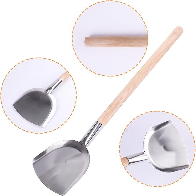 Long Handle Iron Fireplace Shovel, Wood Handle Ash Scoop for Garden, BBQ, Camping