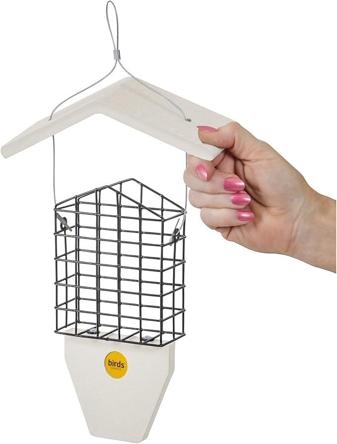 Birds Choice Suet Feeder with Tail Prop, Holds 1 Suet Cake | Hanging Suet Bird Feeder with Roof for Woodpeckers, Jays, Nuthatches | Sturdy for Garden & Backyard | Sea Salt, 8.75" L x 3" W x 10" H
