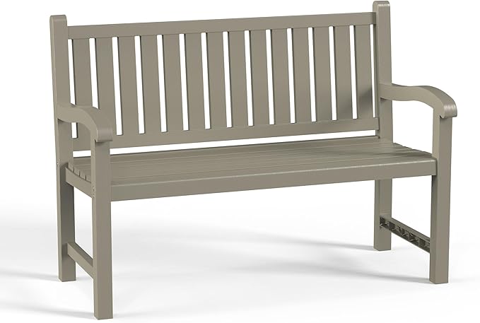 ROJIK Outdoor Bench Resin Patio Chairs Waterproof 2-Person Slatted Chairs with Sturdy Frame, Comfortable Seating for Garden Backyard Porch and Park(Brown)