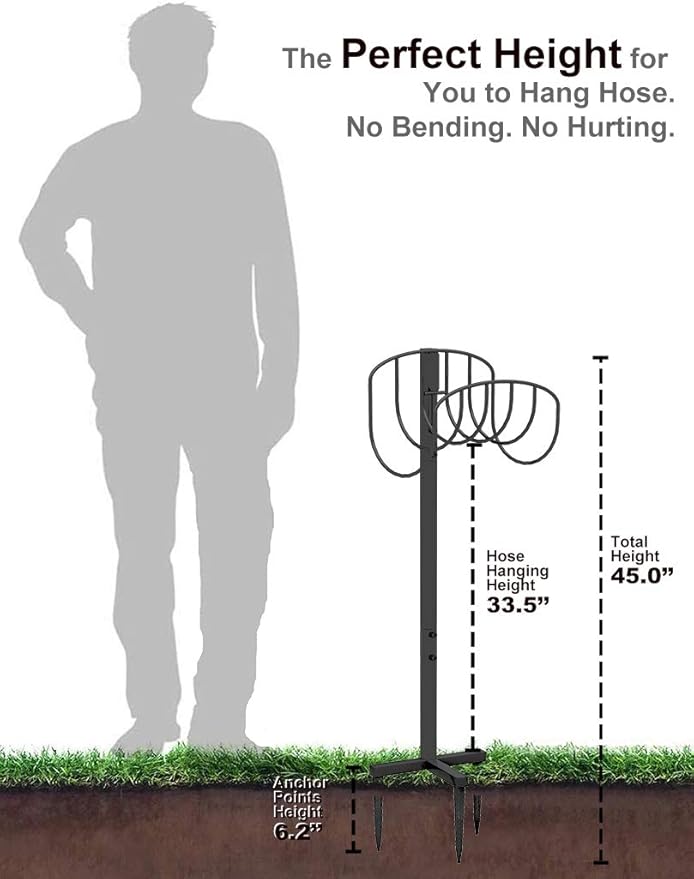Freestanding Garden Hose Holder Hanger, Heavy Duty Metal Water Hose Storage Stand Rack
