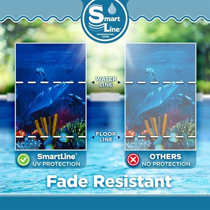 Smartline 24 ft Round Swimming Pool Liner | Antilles Dolphin | Overlap Style | 48-52 Inch Wall Height | 25 Gauge Heavy Duty Virgin Vinyl | Designed for Steel Sided Above Ground Pools