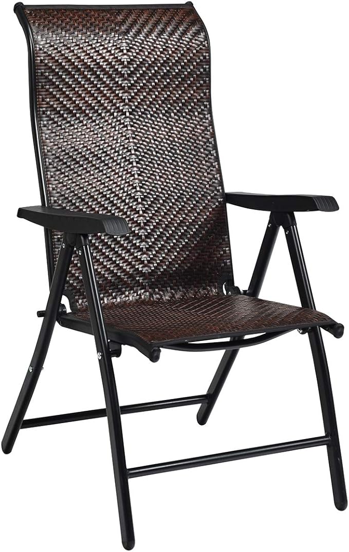 Tangkula 2 Piece Patio Rattan Folding Reclining Chair, Outdoor Wicker Portable Camping Chair with Widened Armrest, Foldable Chair with Adjustable High Backrest for Garden Balcony Outdoor & Indoor (2)