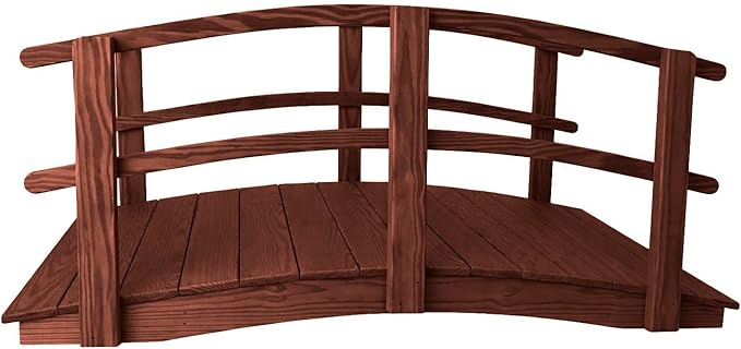 6 FT MAHOGANY Amish Made Garden Bridge with DOUBLE RAILS for Walkway, Backyard Pond & Landscaping, Outdoor Wooden Footbridge for Koi Pond, Japanese Style Decorative Bridge, Made in USA