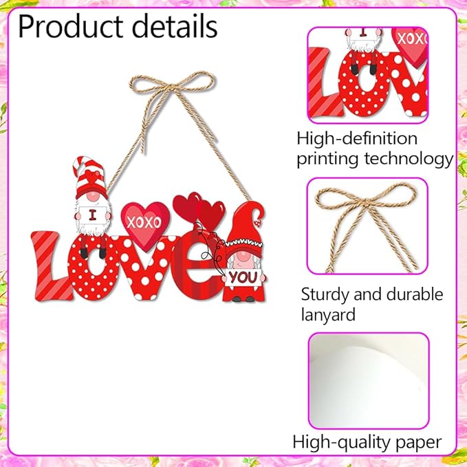3Pcs Valentine's Day Decorations Romantic Hanging Paper Sign Front Door Hanger Wreath Decor Indoor Outdoor Decor for Valentine Party Home Farmhouse Wall Porch Yard Window Decoration Supplies