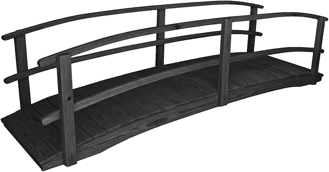 12 FT Black Amish Made Garden Bridge with Double Rails for Walkway, Backyard Pond & Landscaping, Outdoor Wooden Footbridge for Koi Pond, Japanese Style Decorative Bridge, Made in USA