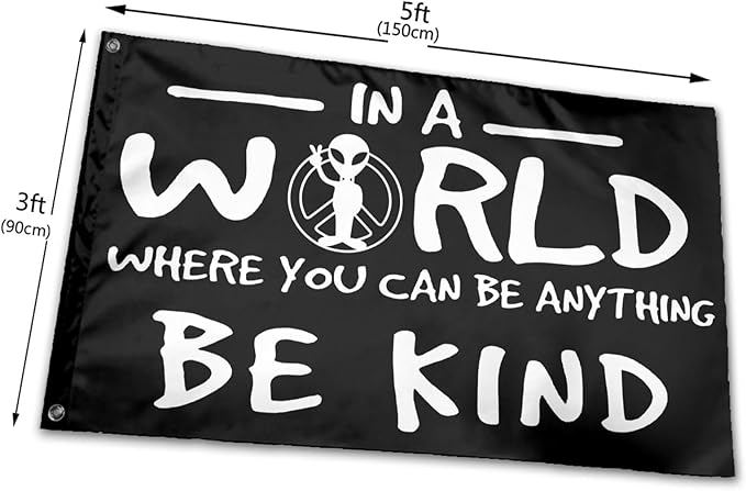 Peace Alien Be Kind Flag 3x5 Ft Outdoor Indoor With Grommet Garden Yard Banner Decorative Sign
