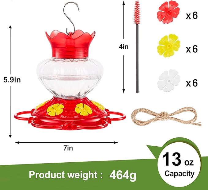 Plastic Hummingbird Feeders for Outdoors Hanging, 2 Pack 13 Ounces Ant and Bee Proof Small Hummingbird Feeders with 6 Feeding Ports and Perches for Outside Garden Décor
