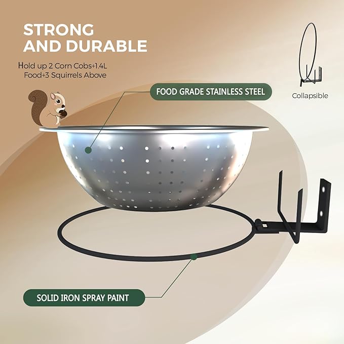 Squirrel Feeders for Outside-Squirrel Feeder with Drainage Holes, Removable Bowl, Squirrel Picnic Table,1×Journal,Chipmunk Feeder with 2 Corn Cob Holders, Fence/Tree Easy to Install