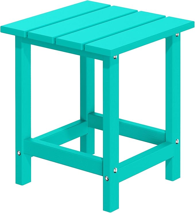 MUCHENGHY Adirondack Outdoor Side Table, 14.7" Patio Side Table Weather Resistant, HDPE Outdoor End Tables for Patio, Lake Blue