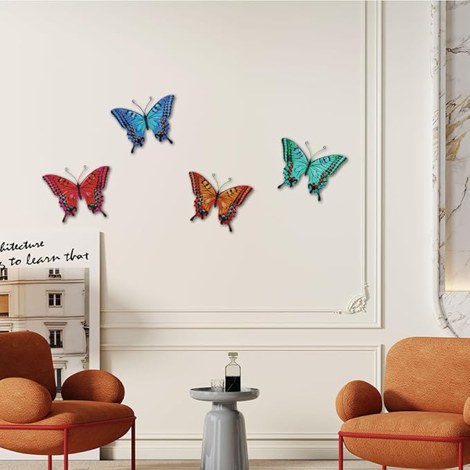 4 Pack Butterfly Wall Decor Art, Vivid Butterflies Outdoor Metal Wall Art with Colorful Pattern, Outdoor Garden Yard Fence Patio Decor Gift for Women Mom