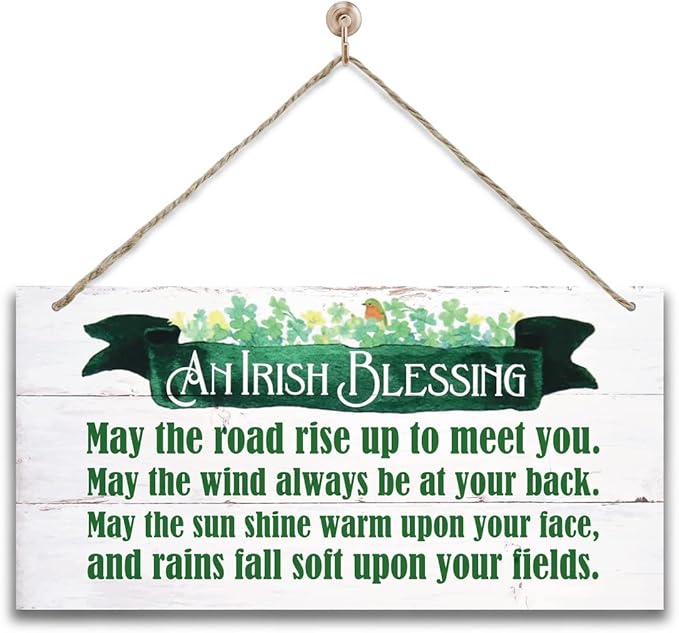 Hanging St. Patricks Day Wood Decor Sign, An Irish Blessing Printed Wood Wall Art Sign, May The Road Rise Up To Meet You. Irish Home Signs Decor, Hanging Door Wood Sign, St Patricks Day Décor