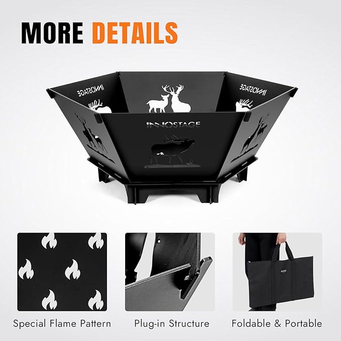 Fire Pit for Camping- 37.8 Inch Collapsible Firepit for Patio Outside Wood Burning Outdoor Indoor BBQ Picnic Foldable Fire Pits Bonfire of Backyard Patio with Portable Tote Bag