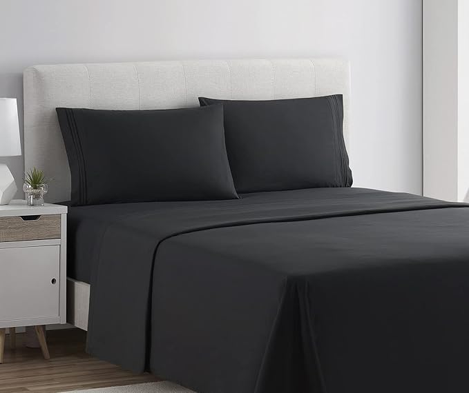 Clara Clark Bed Sheets, Premier 1800 Series 4 Piece Bed Sheet Set, Deep Pocket, Wrinkle, Fade, Stain Resistant, Luxury Soft Bedding Sheets & Pillowcases, Full, Black