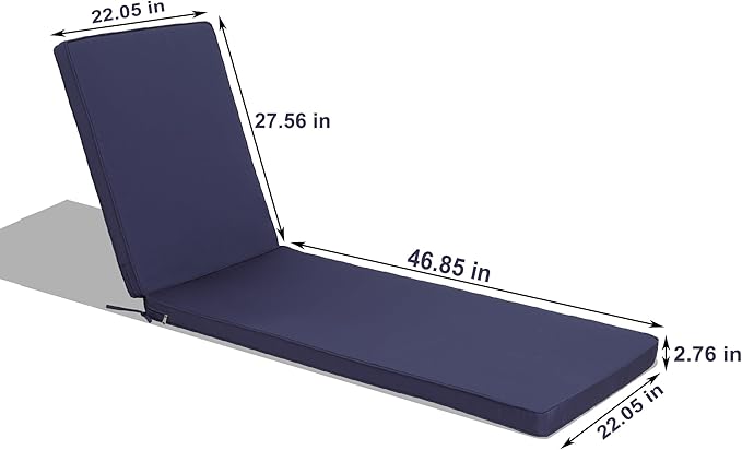 Only Choice Chaise Lounge Cushion, Outdoor Chair Cushions for Pool Side Chaise Lounge, Patio (Navy Blue-2 pc)
