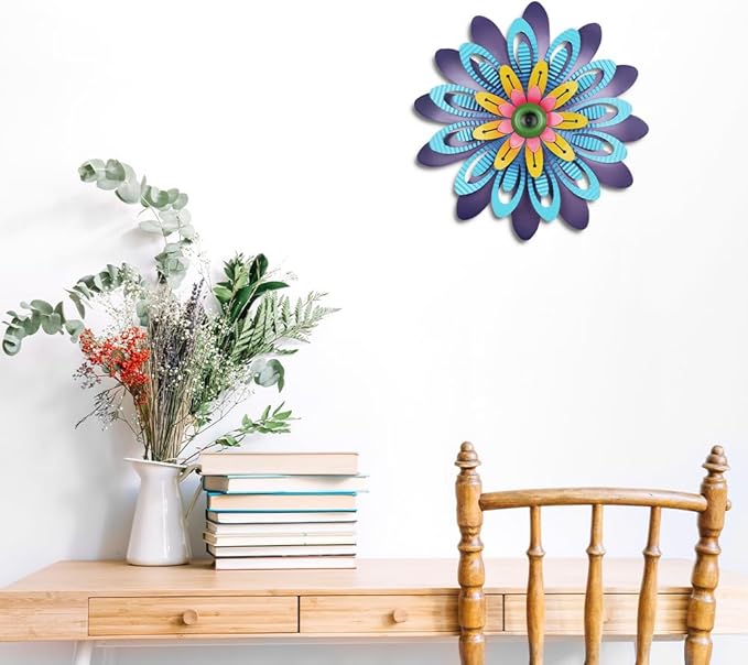 hogardeck Metal Flower Wall Decor 11" Multi-Colored Metal Floral Wall Art Decorations, Spring Yard Garden Decor Aesthetic for Indoor Outdoor, Boho Art for Bathroom Living Room Office Kitchen Patio