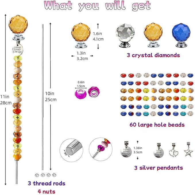 72Pcs Fairy Wand Beaded Garden Stakes Kit, Decorative Garden Stakes Beadable Items Fairy Garden Kit for Different Festivals Fairy Garden Accessories Outdoor, Ball-(Orange+Blue+Whit)