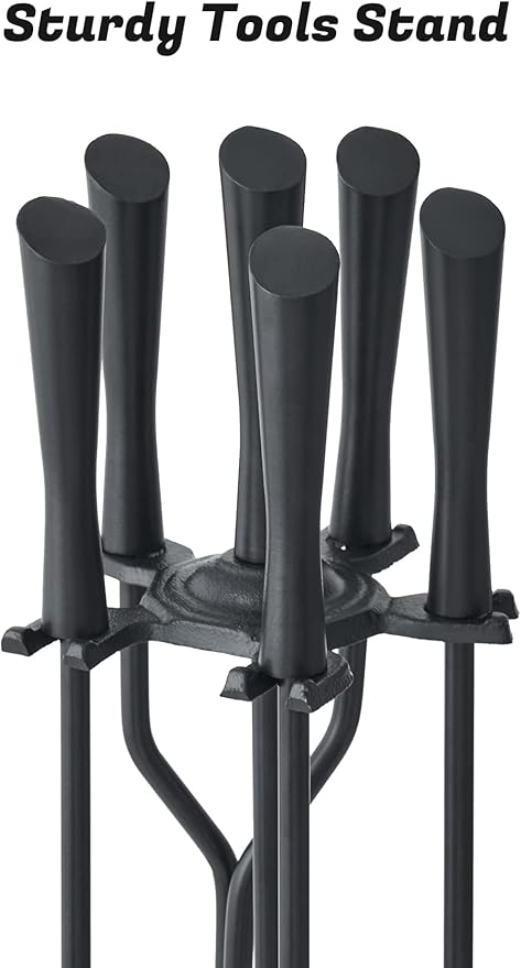 Lichamp Fireplace Tools Set, 5-Pieces Indoor Outdoor Sturdy Fire Place Poker Sets with Modern Handle, FTS15BK