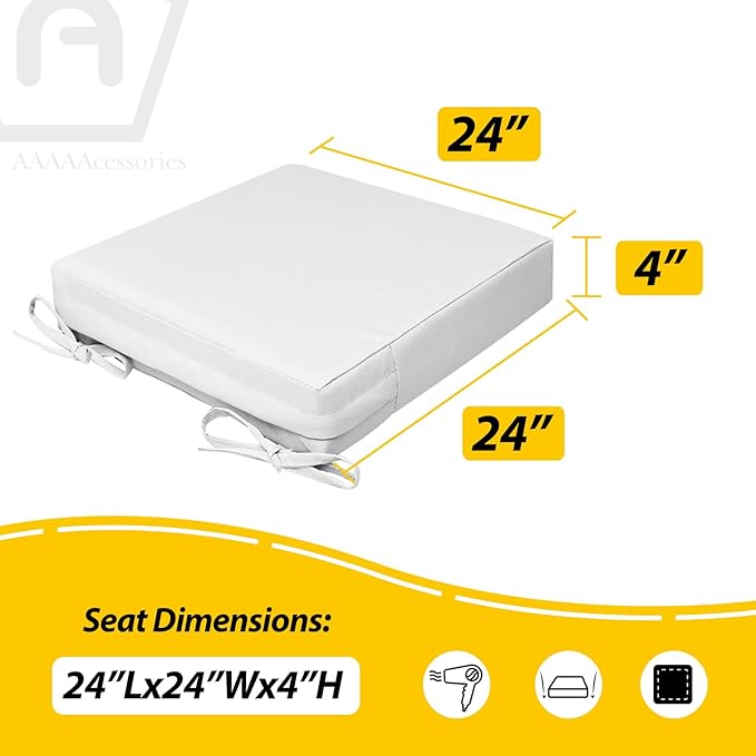 AAAAAcessories Outdoor Seat Cushions for Chairs, Waterproof, Fade-Resistant, 24" x 24" x 4", Patio Furniture Replacement Cushions, Set of 2, Creamy White