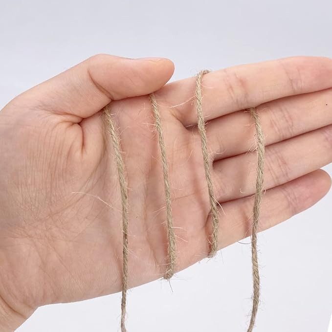 500FT Jute Twine String 2mm 3ply Natural Thin Twine for Craft Gardening Gift Wrapping Packing Material Wedding Christmas Decoration Bulk